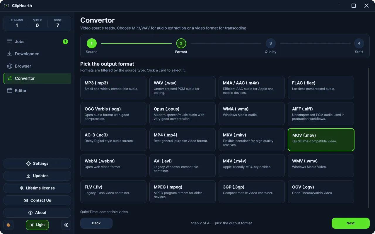 Convertor: pick the output format