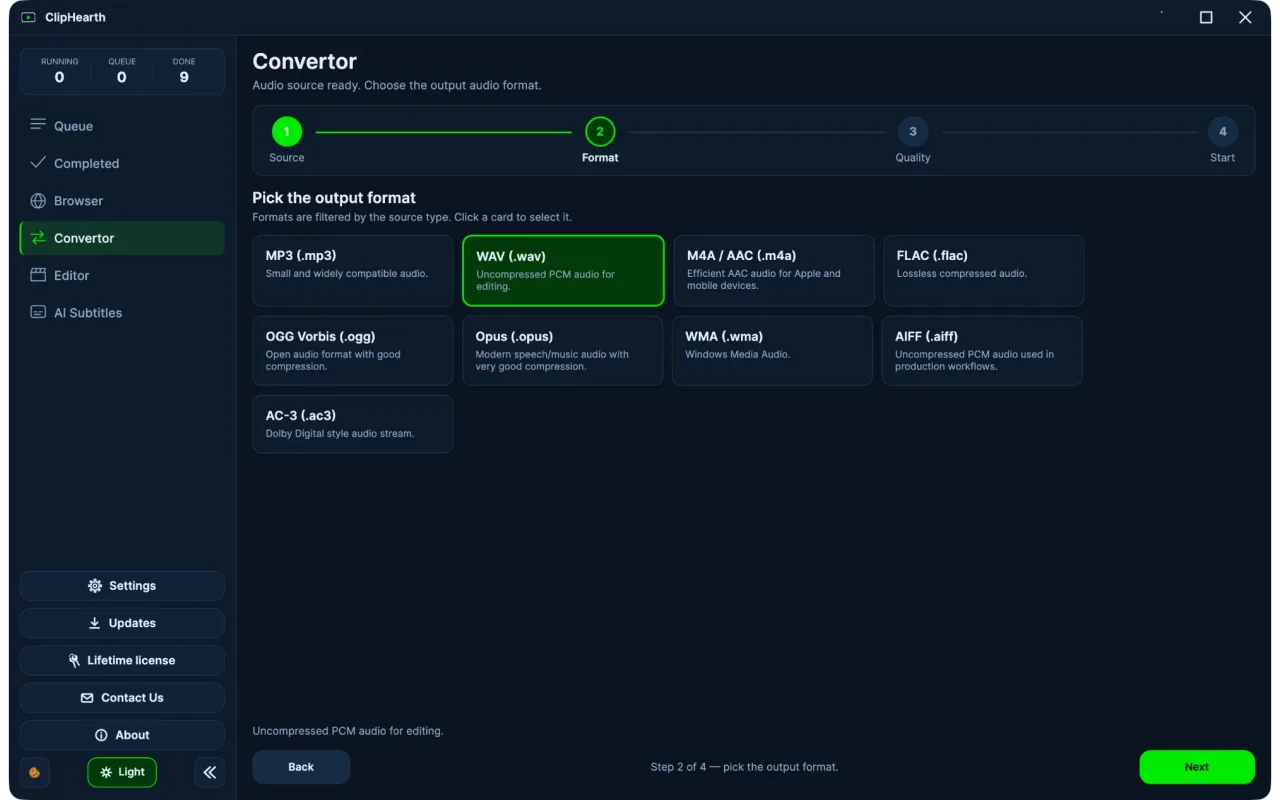 Convertor: pick the output format