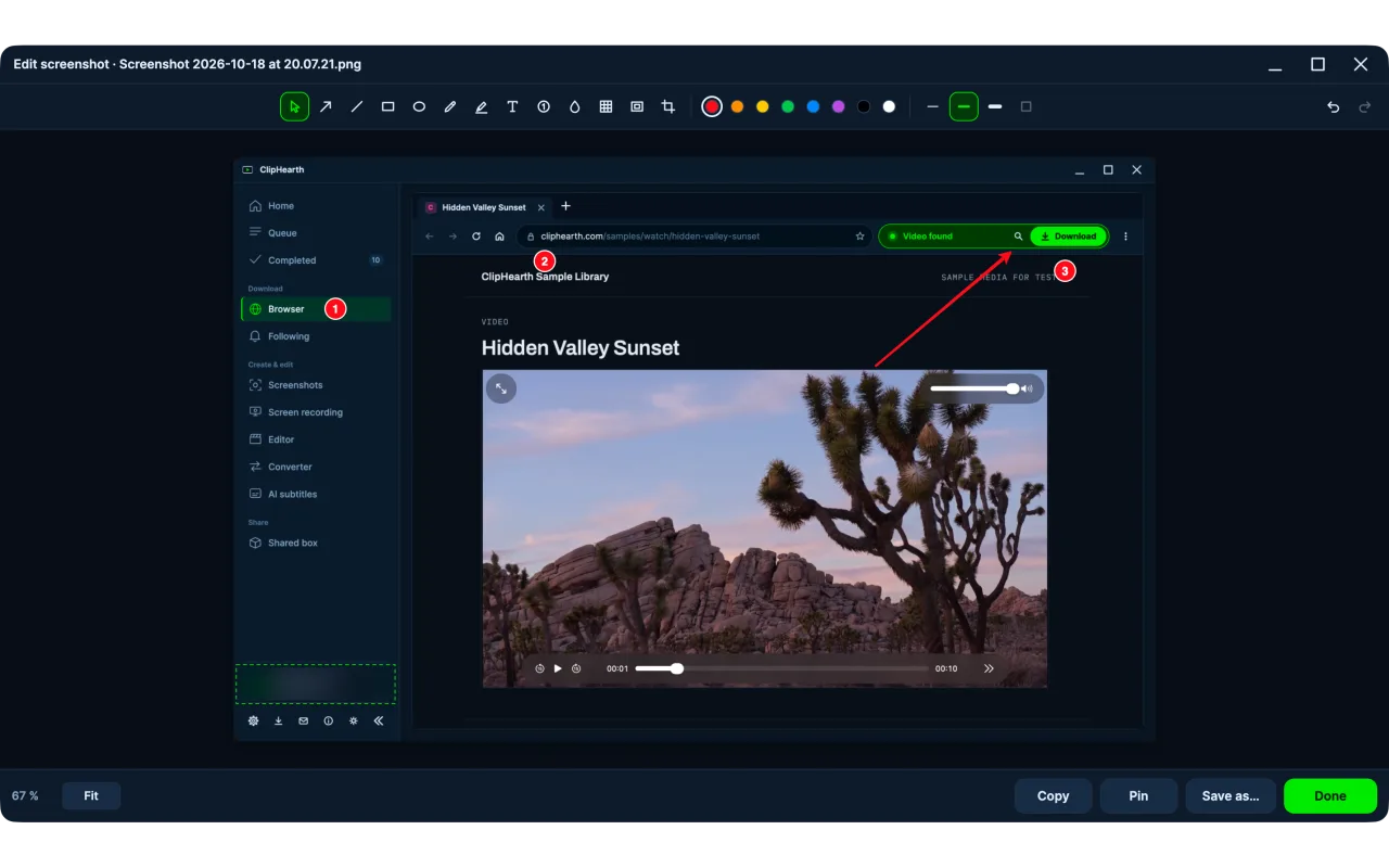 Screenshots: arrows, numbered steps and blur in the editor